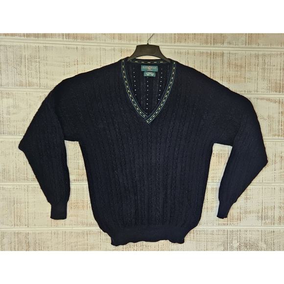 Alan Paine XL Men's Knitwear V-neck Cotton Cable Knit Crickey Jumper Vtg - Picture 4 of 16